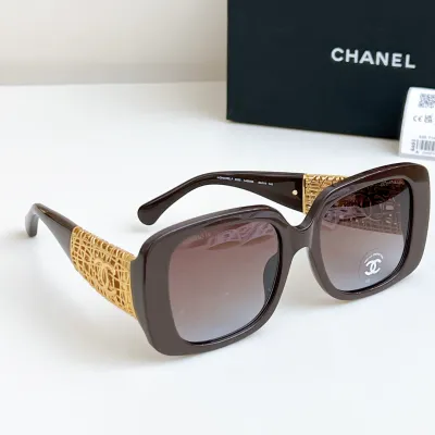 CHANEL square frame glasses brown gold color size 54-20-140