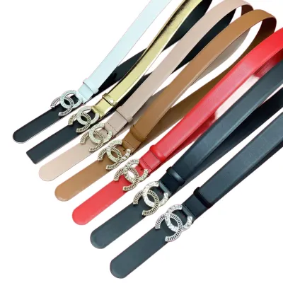 Chanel Women's CC Belt In Red/Pink/White/Black/Brown/Champagne Gold Calfskin With Gold/Silver Hardware 30mm