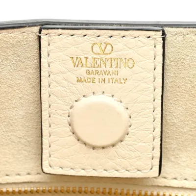Valentino Garavani Small Alltime Handbag Ivory Soft Grainy Calfskin Leather Gold Hardware