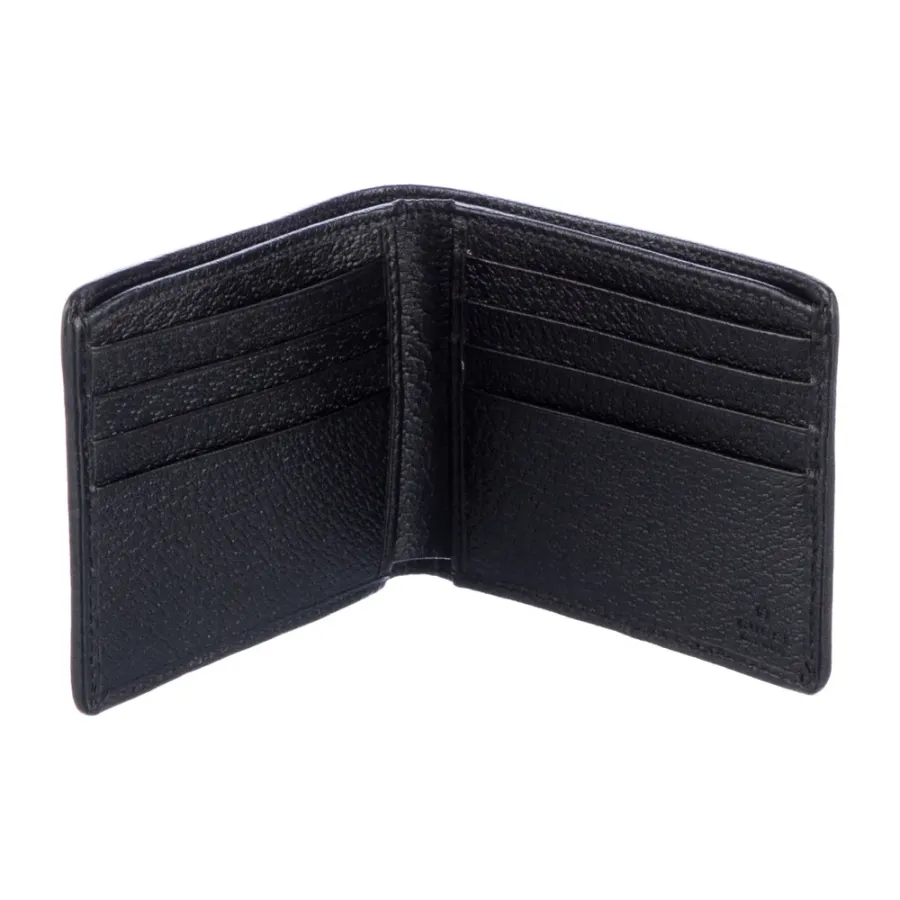 Gucci Small Bifold Wallet Black Calfskin Printed Leather