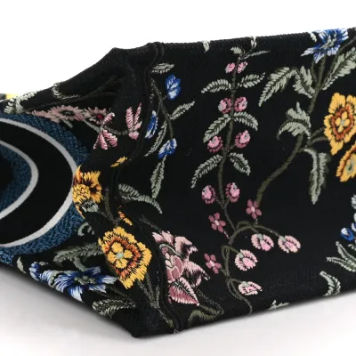 Dior Medium Book Tote Navy Blue Multicolor Petites Fleurs Raffia Embroidered Canvas
