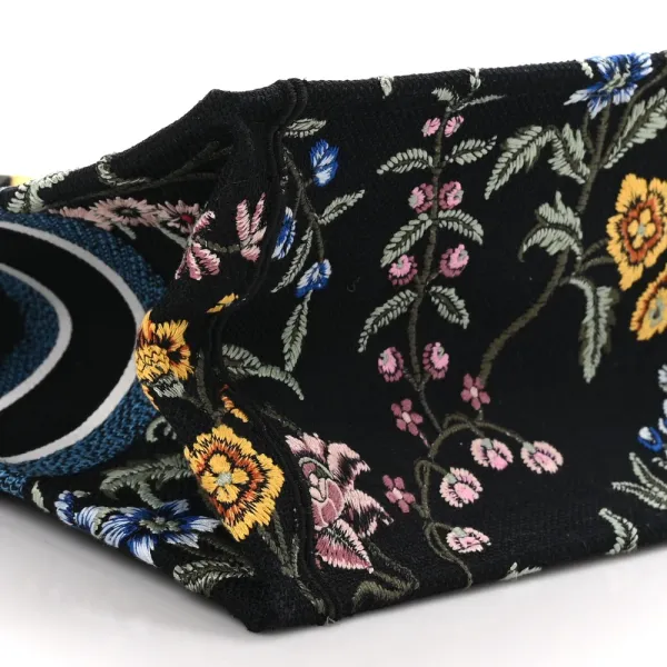 Dior Medium Book Tote Navy Blue Multicolor Petites Fleurs Raffia Embroidered Canvas - Image 4