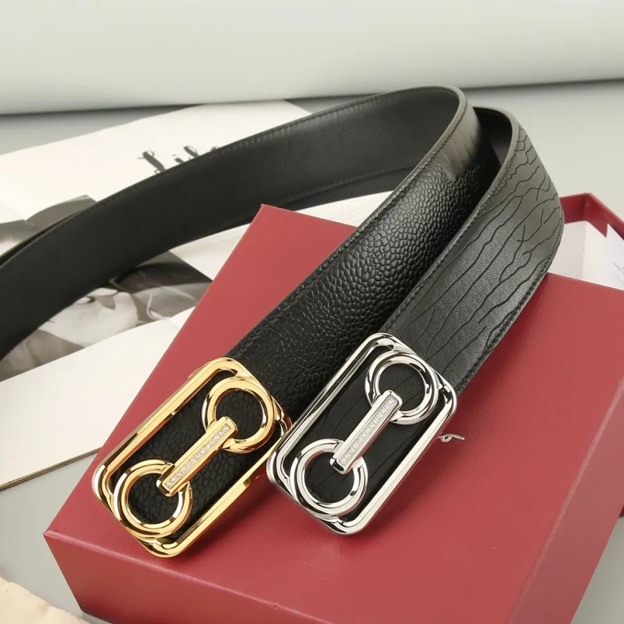 Ferragamo Men's Horsebit Buckle With Crystal Belt In Black Calfskin With Gold/Silver Hardware 38mm