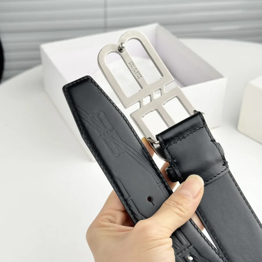 Balenciaga Men's BB Signature Belt In Black BB Monogram Calfskin With Gold/Silver Hardware 40mm