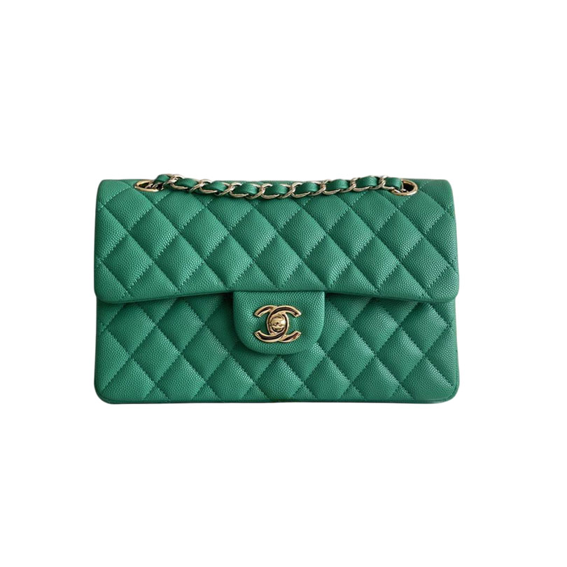 Chanel CF Verde / Rosa Bolsas Transversais em Couro Caviar Acolchoado