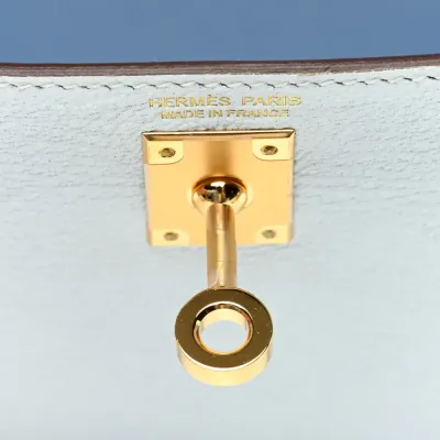 Hermès Mini Kelly Sellier 20 Bleu Brume Chèvre Mysore Leather Permabrass Hardware