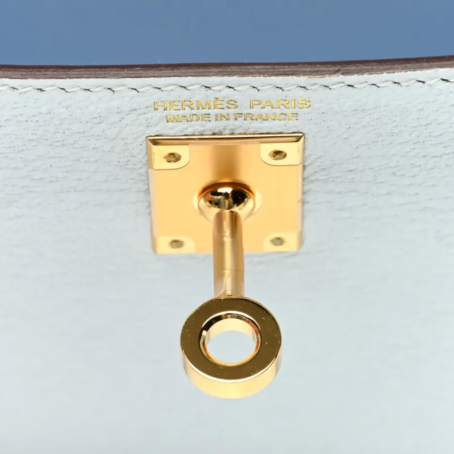 Hermès Mini Kelly Sellier 20 Bleu Brume Chèvre Mysore Leather Permabrass Hardware