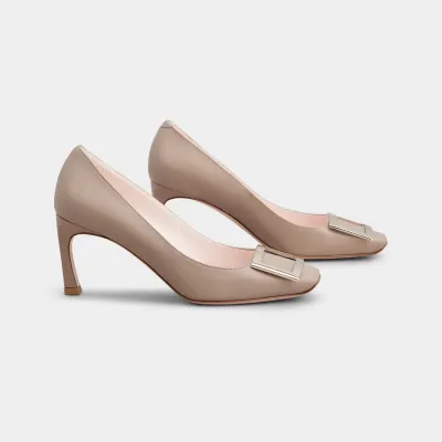Roger Vivier Trompette Pumps High Heels In Beige Calfskin Leather With Metal Buckle (Heel Height 7cm)