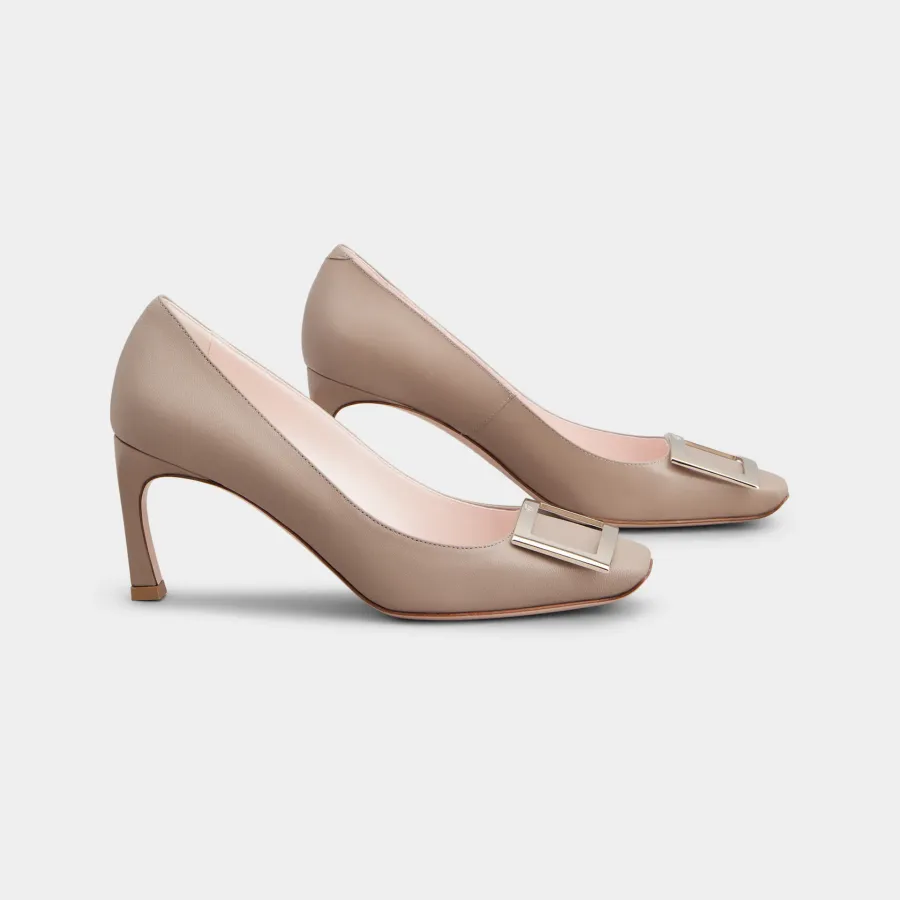 Roger Vivier Trompette Pumps High Heels In Beige Calfskin Leather With Metal Buckle (Heel Height 7cm)