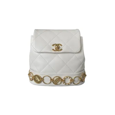 Chanel Black / White / Red / Pink Quilted Lambskin Leather Backpacks