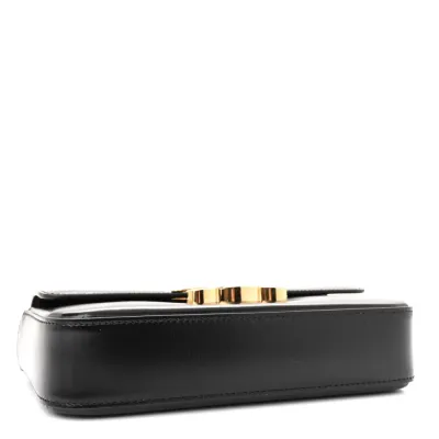 Celine Small Triomphe Chain Shoulder Bag Black Shiny Calfskin Leather Gold Hardware