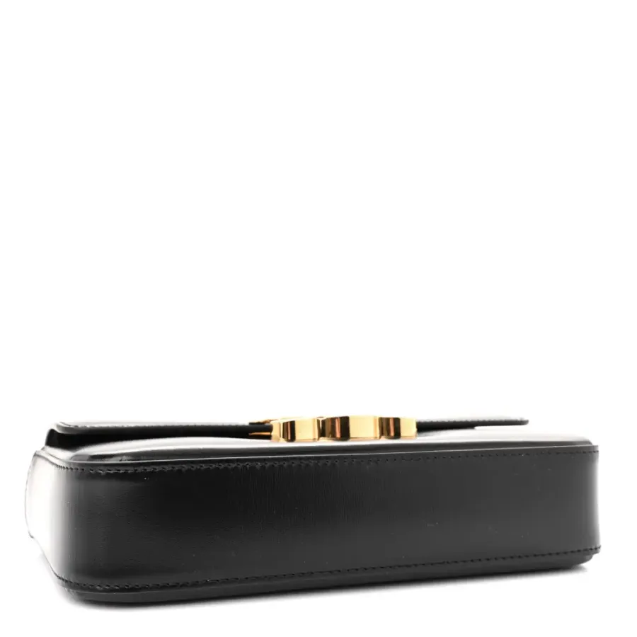 Celine Small Triomphe Chain Shoulder Bag Black Shiny Calfskin Leather Gold Hardware