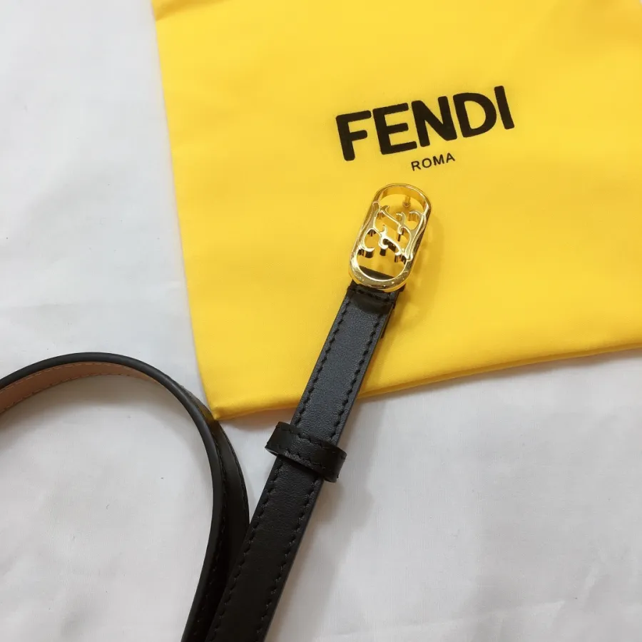 Fendi Women's O lock Belt In Black/White Calfskin With Gold Hardware 15mm