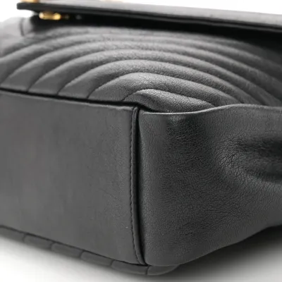 Saint Laurent Large College Satchel Black Chevron Monogram Sheepskin Matelasse Leather Aged Gold Hardware