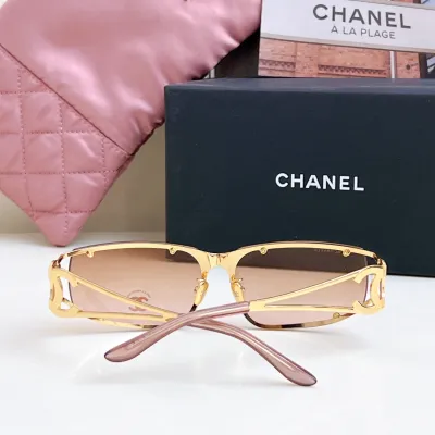 CHANEL square frame glasses rose gold color size 64-11-120