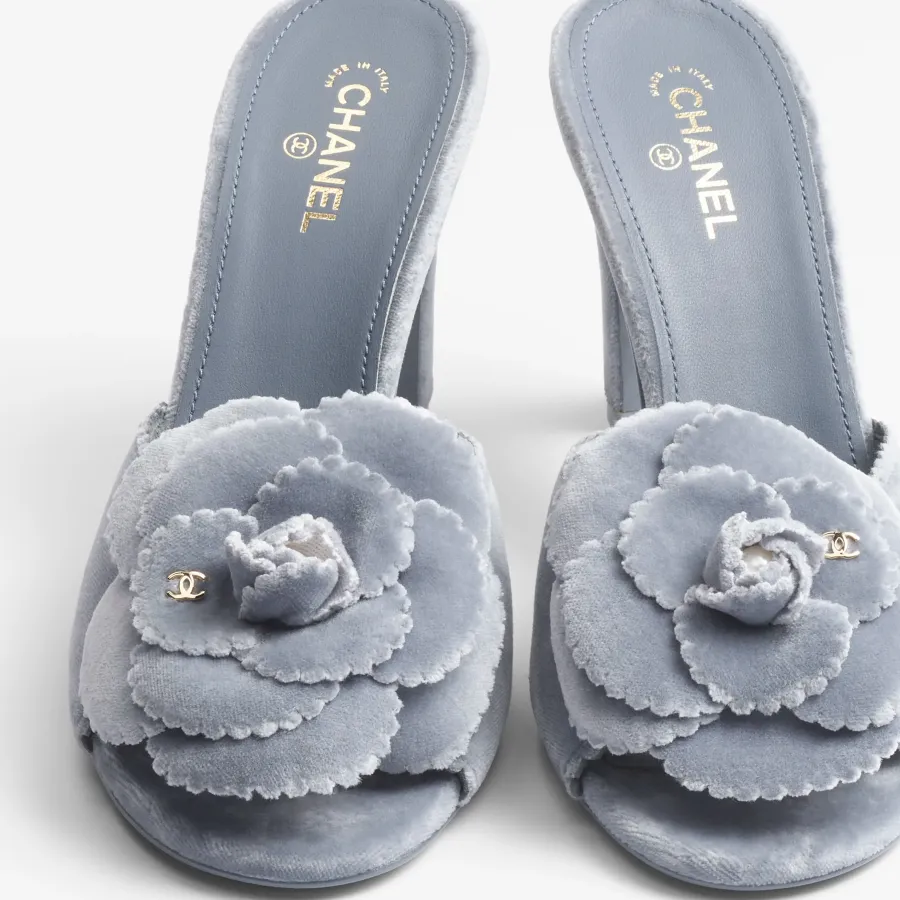 Chanel Grey velvet sandals High heeled slippers