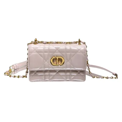 Dior Miss Caro Mini Bag With Chain In Beige/Black/White/Powder Pink Macrocannage Lambskin Gold Hardware