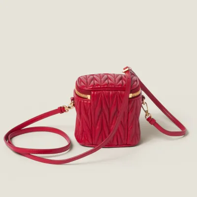 Miu Miu Quilted Lambskin Leather Red Bucket Bags