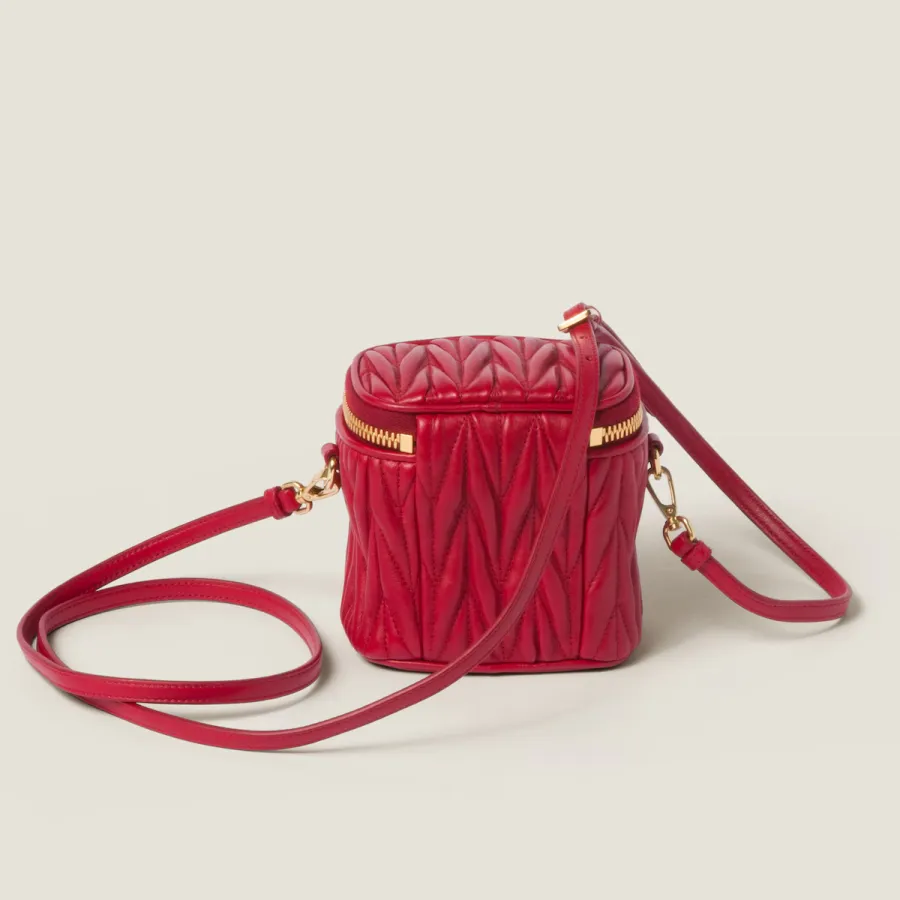 Miu Miu Quilted Lambskin Leather Red Bucket Bags