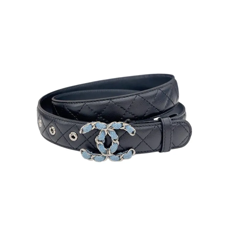 Chanel Women's CC Belt In Black Lambskin With Gold/Silver Hardware 30mm