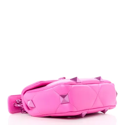Valentino Garavani Small Roman Stud Shoulder Bag Pink PP Lacquer Monochrome Nappa Leather Incognito Hardware