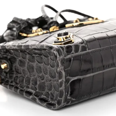 Balenciaga Nano City Bag Dark Grey Crocodile Embossed Calfskin Leather Gold Hardware
