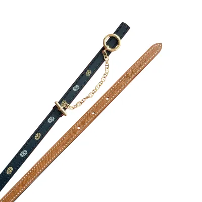 Hermès Women' s Round Chain Buckle Reversible Belt In Brown/Black Epsom Calfskin With Gold/Silver Hardware 13mm