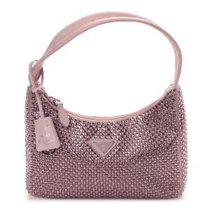 Prada Mini Re-Edition 2000 Bag Alabastro Satin & Crystal Silver Hardware