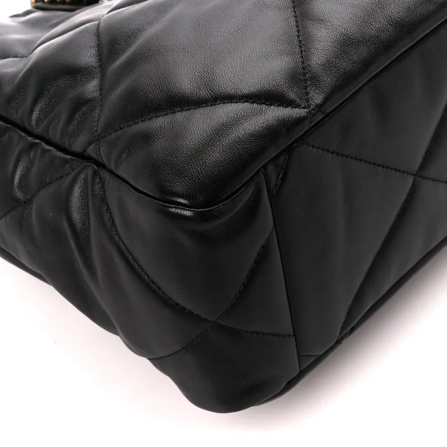 Chanel East-West Shopping Bag Medium Black Chanel 19 Quilted Lambskin Leather Mixed Metal Hardware
