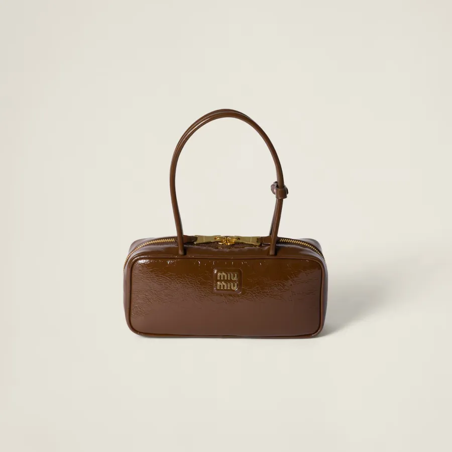 Miu Miu Beau Naplak Patent Leather Brown Top-Handle Bags