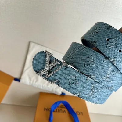 Louis Vuitton Men's Dimension Monogram Héritage Belt In Blue/White Canvas With Gold/Silver Hardware 40mm