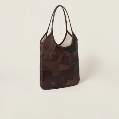 Miu Miu IVY Calfskin Leather Suede splicing Hobo Brown Tote Bags