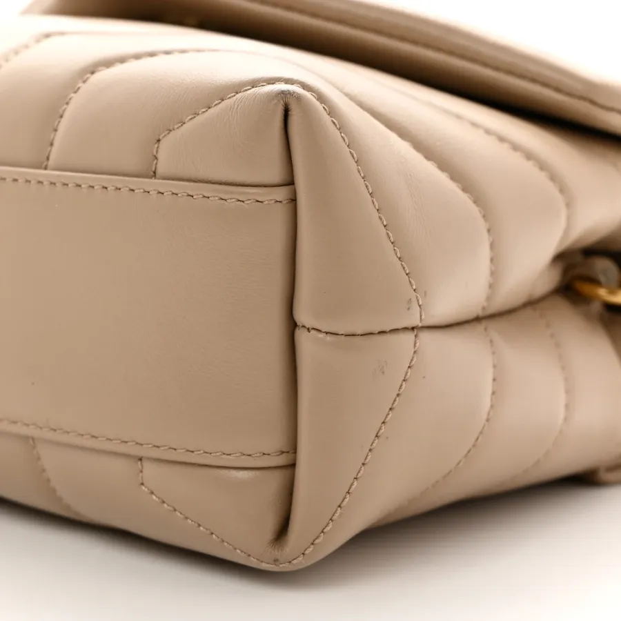 Saint Laurent Mini Loulou Crossbody Bag Dark Beige Y-Quilted Monogram Calfskin Leather Aged Gold Hardware