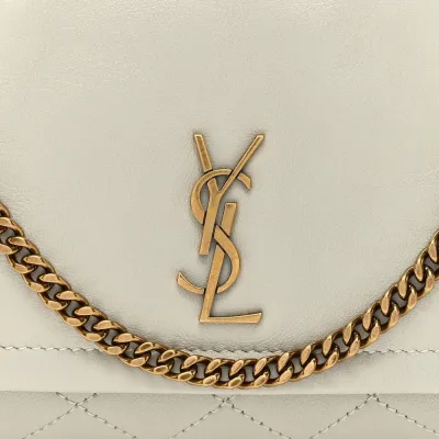 Saint Laurent Mini Nolita Blanc Vintage Quilted Monogram Lambskin Leather Aged Gold Hardware