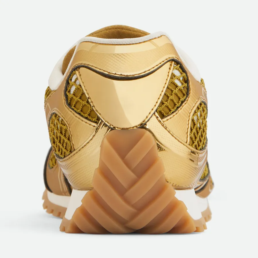 Bottega Veneta Orbit Sneakers In Gold/White Technical Fabric And Mesh Lace-Up Sneaker