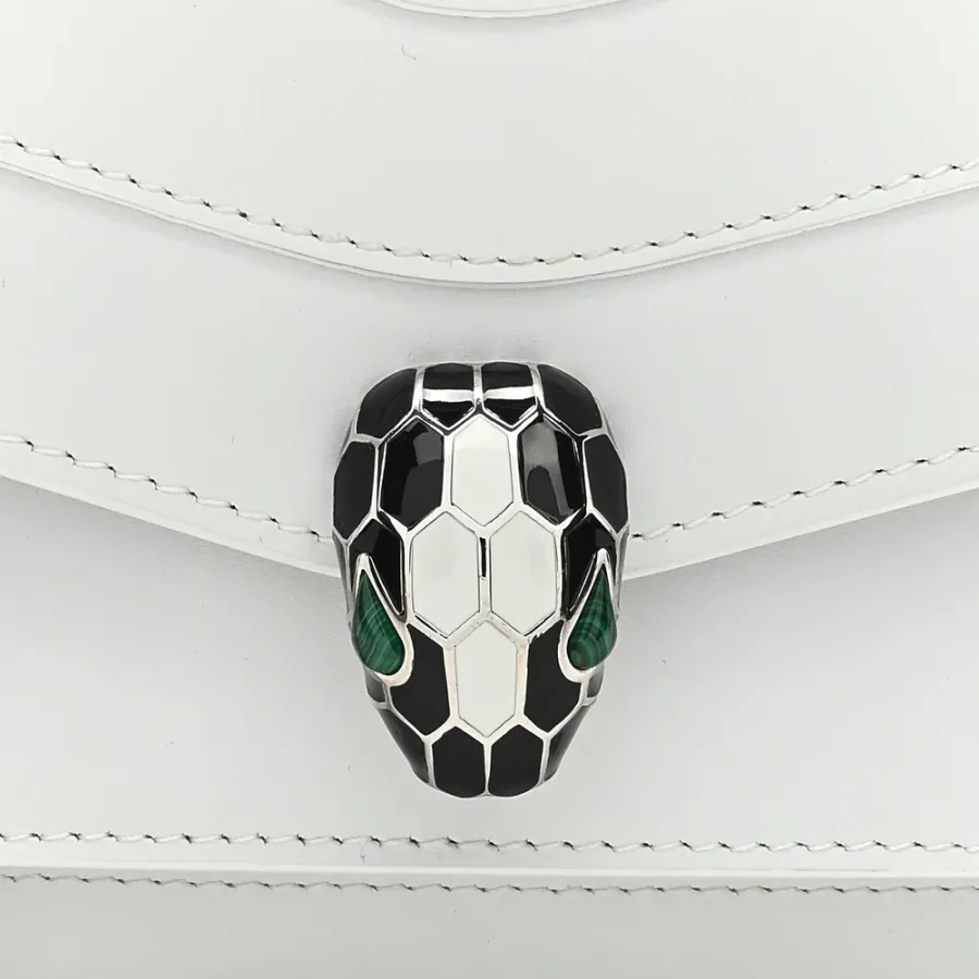 Bvlgari Medium Serpenti Forever East West Shoulder Bag Opal Grey Calfskin Leather Silver Hardware