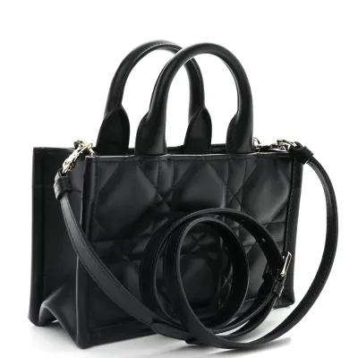 Dior Mini Book Tote Black Macrocannage Calfskin Leather Light Gold Hardware