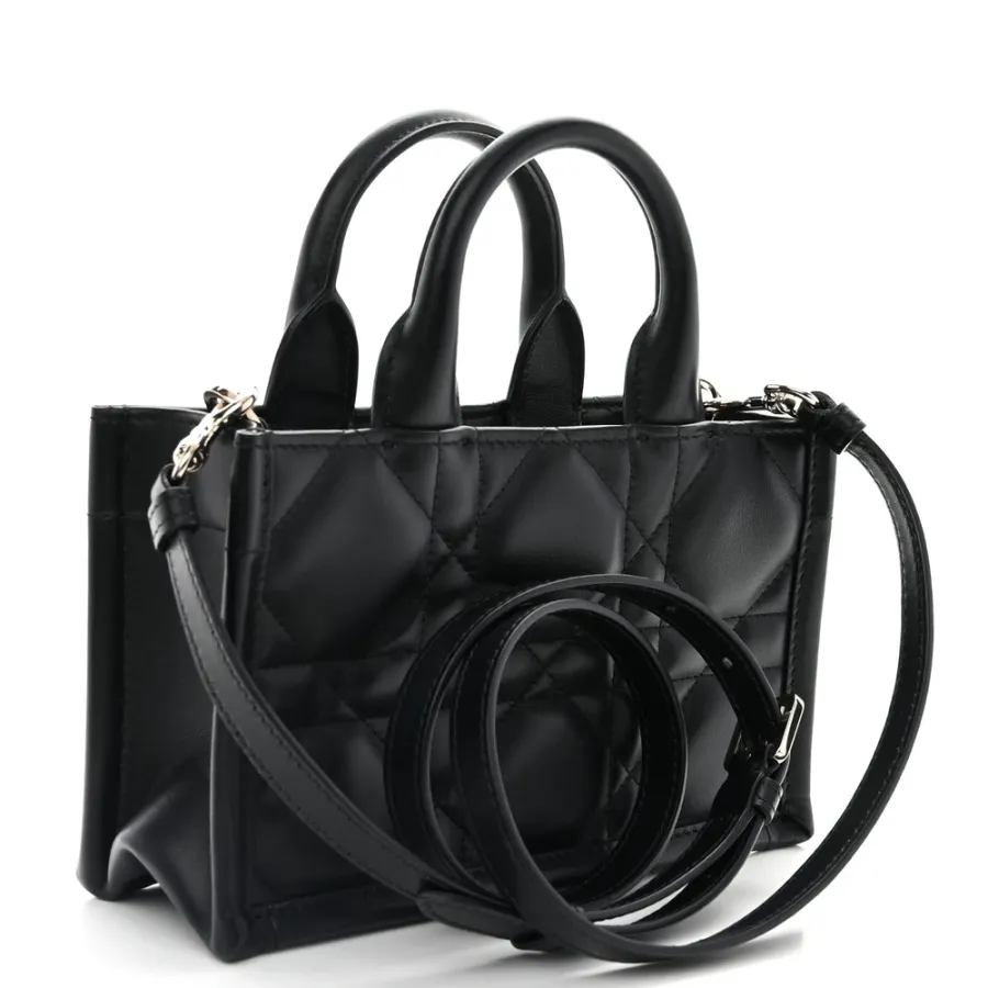 Dior Mini Book Tote Black Macrocannage Calfskin Leather Light Gold Hardware