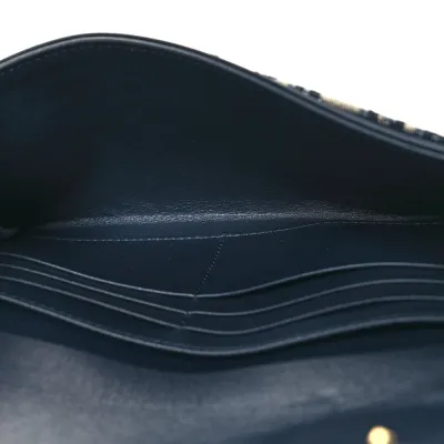 Dior Small Saddle Long Wallet With Chain Blue Oblique Canvas Brass Hardware