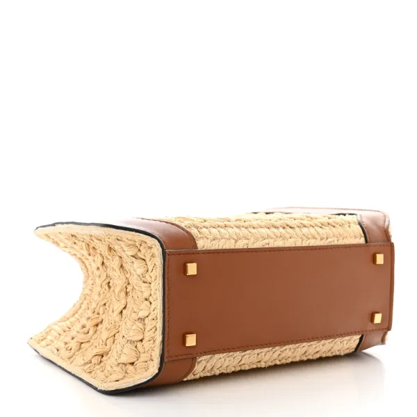 Valentino Garavani Small VLogo Signature Tote Natural/Saddle Brown Raffia & Calfskin Leather Gold Hardware - Image 6