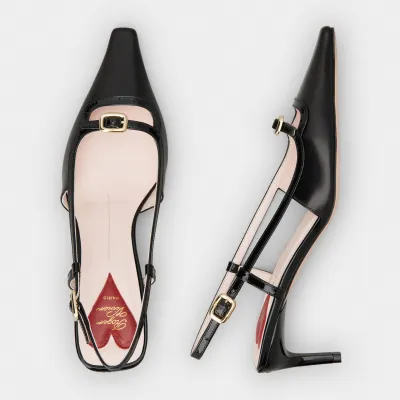 Roger Vivier Viv' Canard Slingback Pumps High Heels In Black Leather With Metal Buckle (Heel Height 5.5cm)