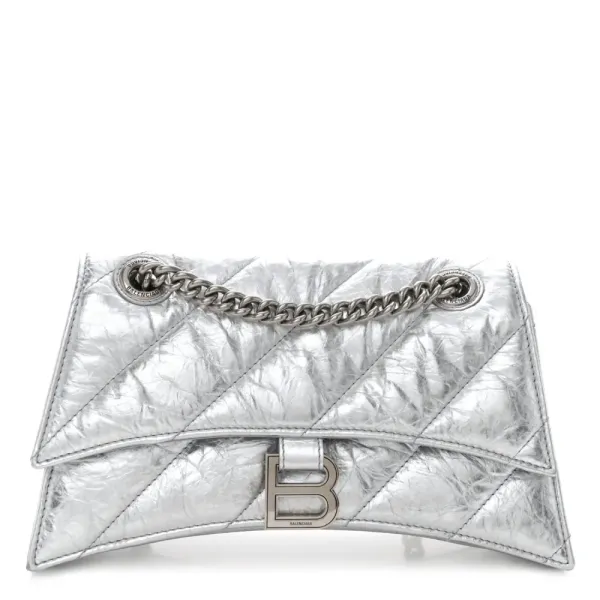 Balenciaga Small Crush Chain Bag Beige Quilted Crushed Calfskin Leather Silver Hardware