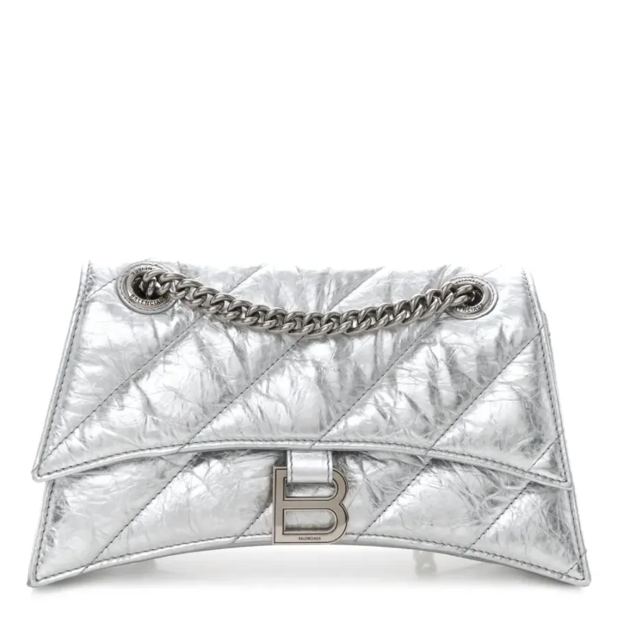 Balenciaga Small Crush Chain Bag Beige Quilted Crushed Calfskin Leather Silver Hardware