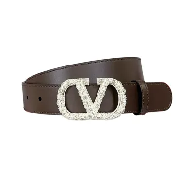 Valentino V Buckle With Crystal Belt In Black/Brown/Red/White Calfskin With Gold/Silver Hardware 30mm
