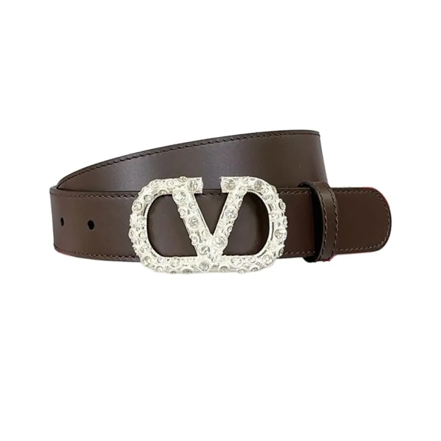 Valentino V Buckle With Crystal Belt In Black/Brown/Red/White Calfskin With Gold/Silver Hardware 30mm