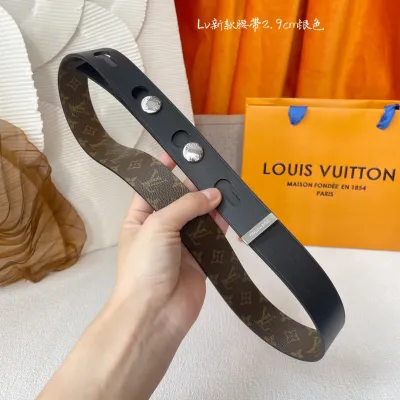 Louis Vuitton Women's Studs Reversible Belt In Black Calfskin And Monogram Canvas With Gold/Silver Hardware 29mm