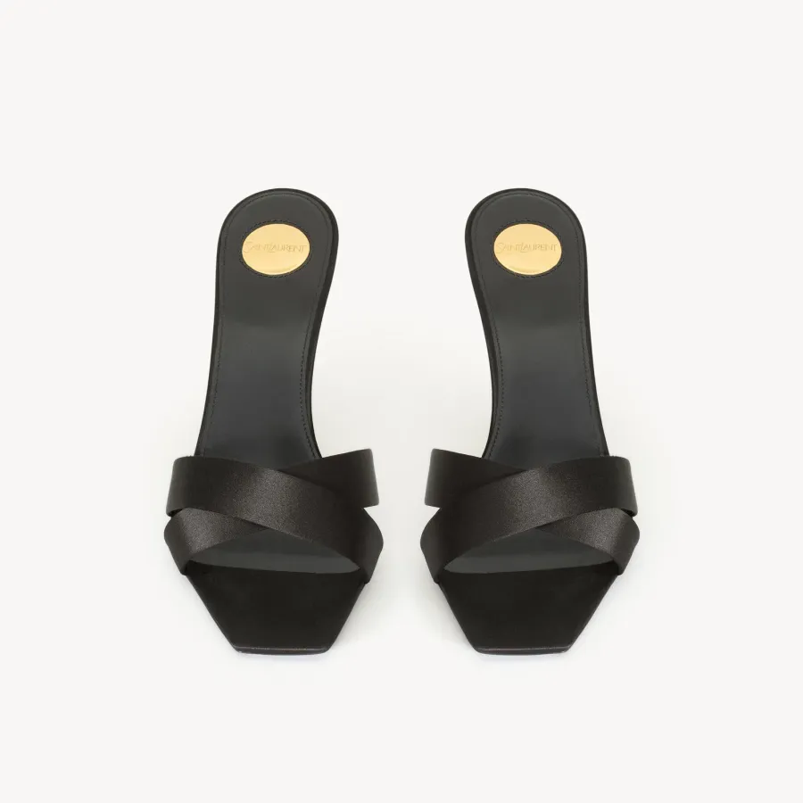 Yves Saint Laurent Black crepe satin slipper sandals