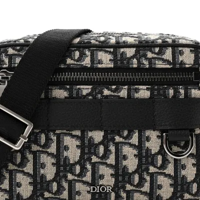 Dior Mini Safari Messenger Navy Blue Oblique Canvas Silver Hardware