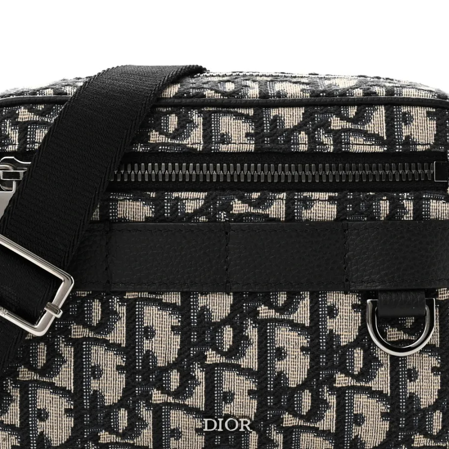 Dior Mini Safari Messenger Navy Blue Oblique Canvas Silver Hardware