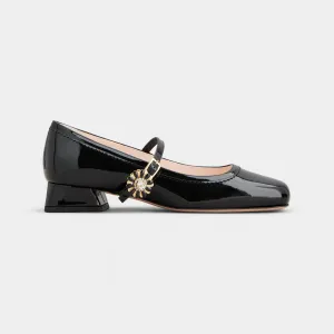 Roger Vivier Très Vivier Dasiy Mary Janes In Black Patent Leather With Flower Metal Buckle (Heel Height 2.5cm)